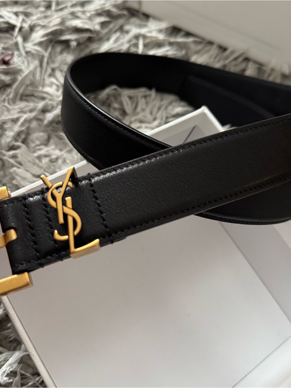 Saint Laurent Black Leather Belt with Gold YSL Buckle